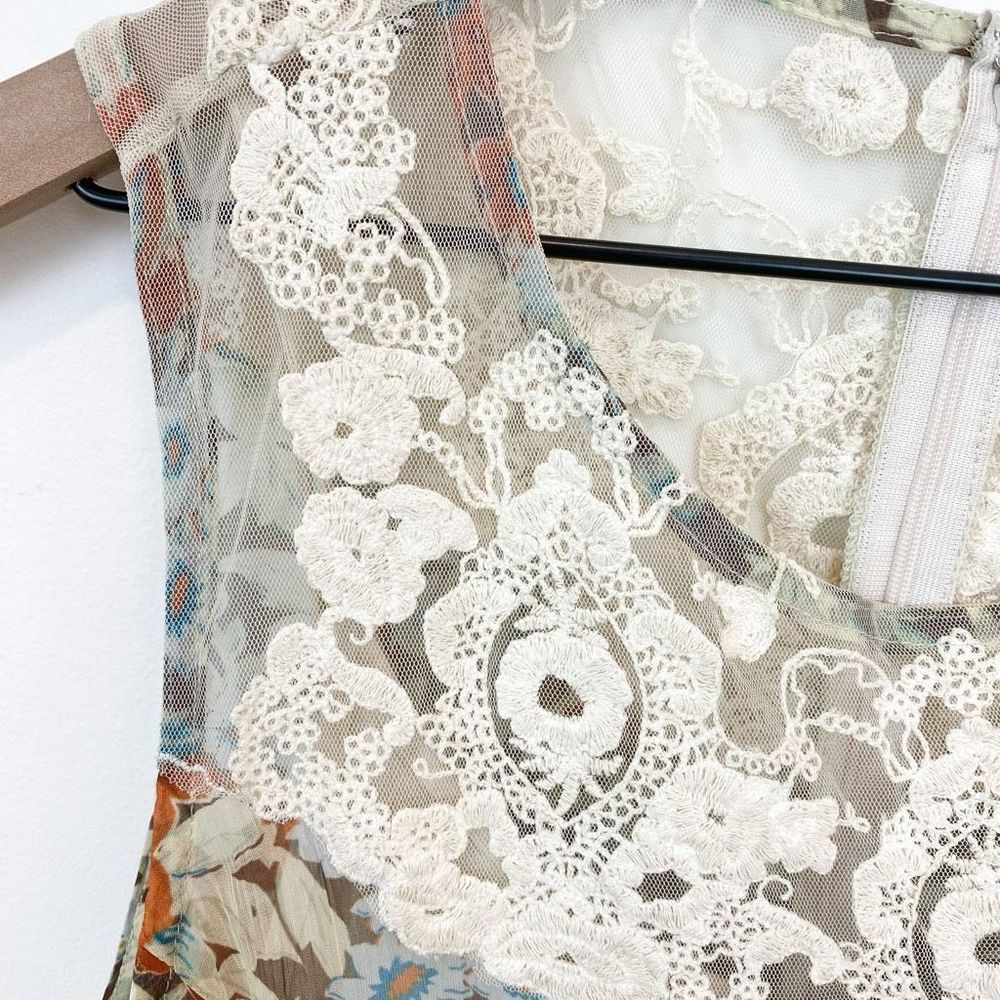 Sundance Sheer Floral Panel Lace Tiered Dress Embroidered Mesh Sleeveless Summer - Picture 11 of 12